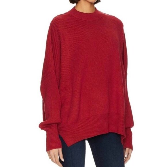Free People Easy Street Tunic Sweater Oversized Slouchy Knit Red Women’s S - Picture 1 of 9